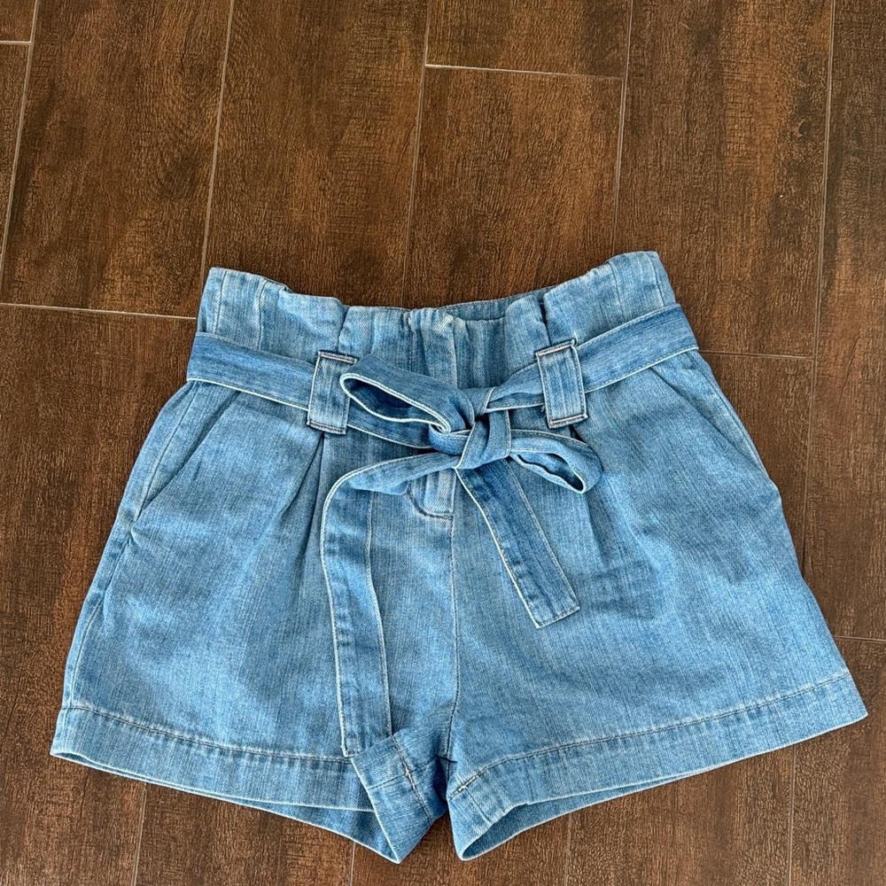L'AGENCE Light Blue Denim High Waist Paperbag Shorts